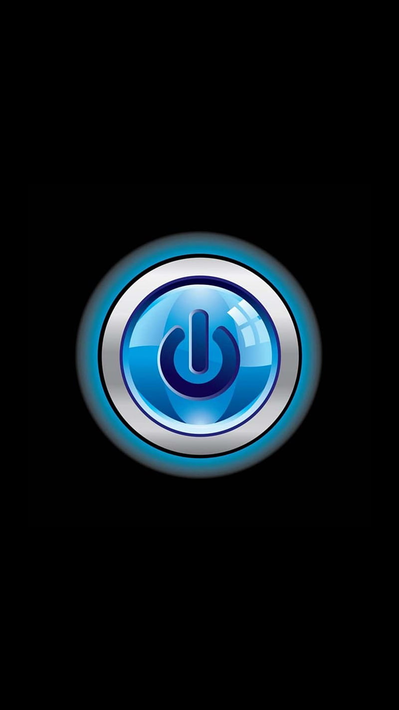 Blue Power Button, black, circle, dark, turn on, HD phone wallpaper