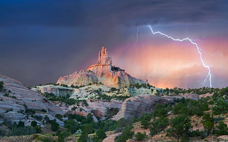 Church Rock, evening, molia, storm, Red Rock Park, rocks, mountain landscape, New Mexico, USA, HD wallpaper