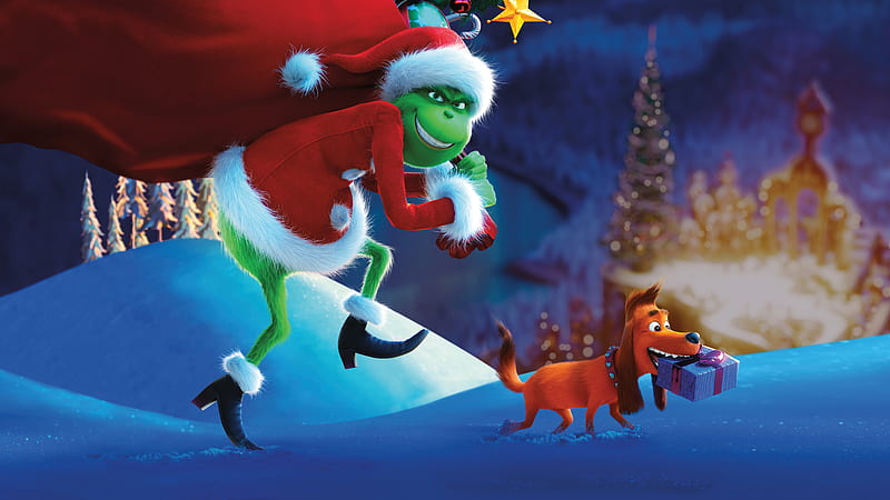 The Grinch, universal , green, snow, christmas, animation, HD wallpaper