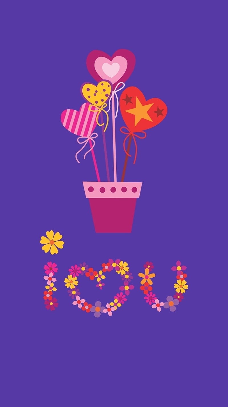I heart u, flowers, corazones, love, purple, saying, HD phone wallpaper