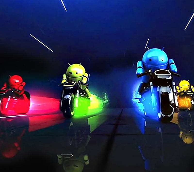 Android Race, android, bike, blue, green, race, red, HD wallpaper