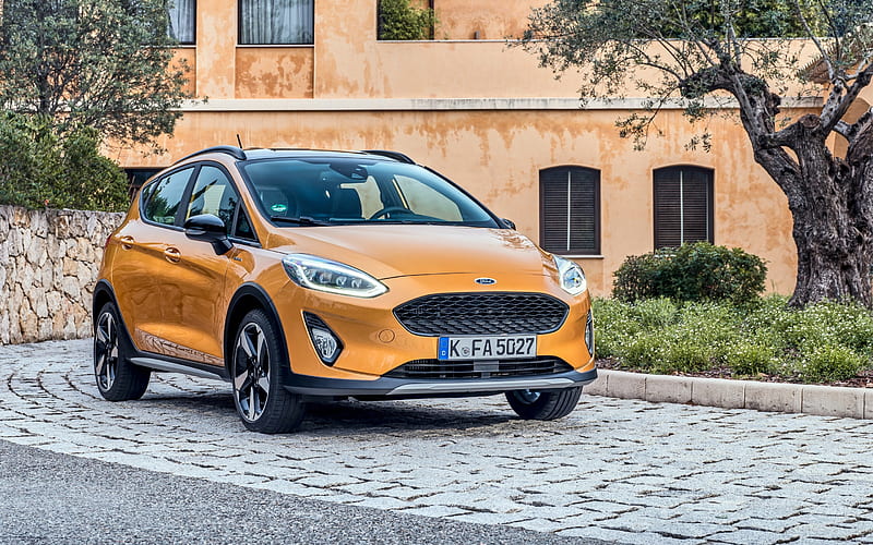 Ford Fiesta, Active, 2018, exterior, front view, hatchback, new orange Fiesta, American cars, Ford, HD wallpaper