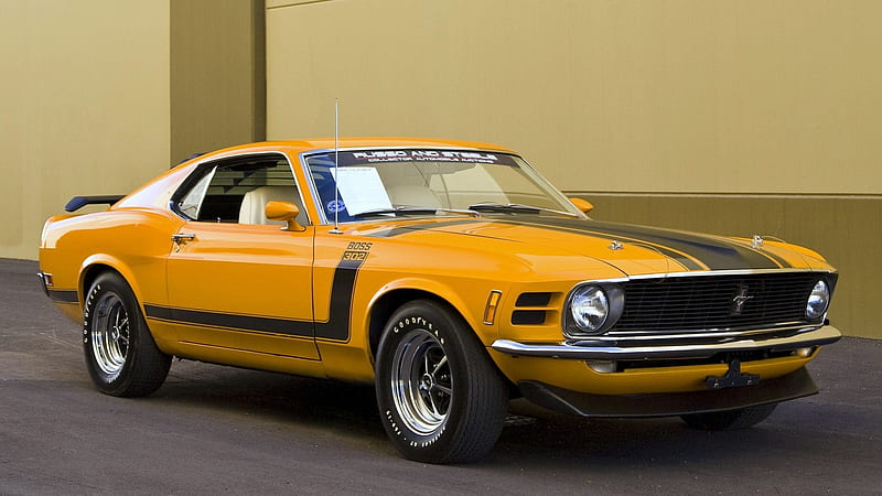 Ford Mustang Boss 302, Yellow, Mustang, Old-Timer, Ford, Car, Muscle, Boss 302, HD wallpaper