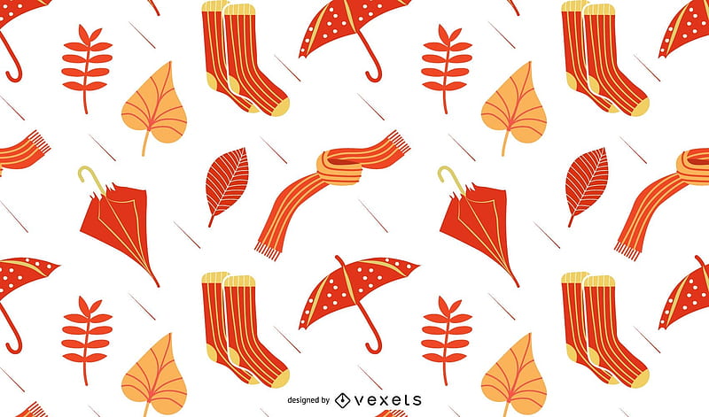 Pattern, rain, autumn, texture, vexels, orange, umbrella, white, leaf, boots, toamna, HD wallpaper