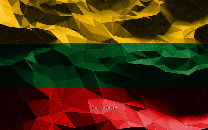 Lithuanian flag, low poly art, European countries, national symbols, Flag of Lithuania, 3D flags, Lithuania flag, Lithuania, Europe, Lithuania 3D flag, HD wallpaper