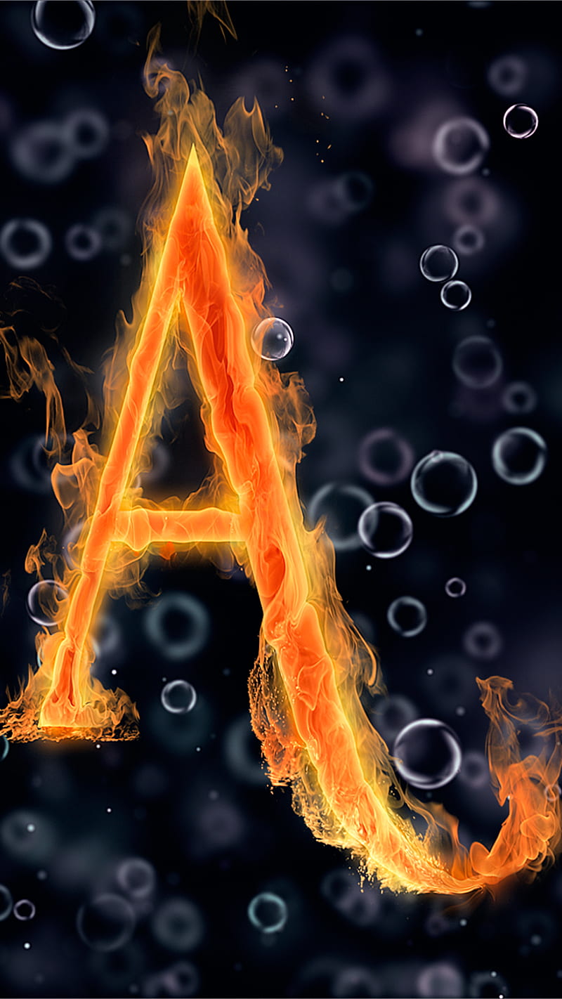 Letter A under water, abstract, black, bubbles, circle, fire ...