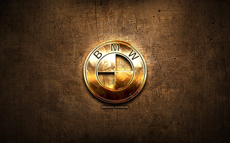BMW golden logo, cars brands, artwork, brown metal background, creative, BMW logo, brands, BMW, HD wallpaper