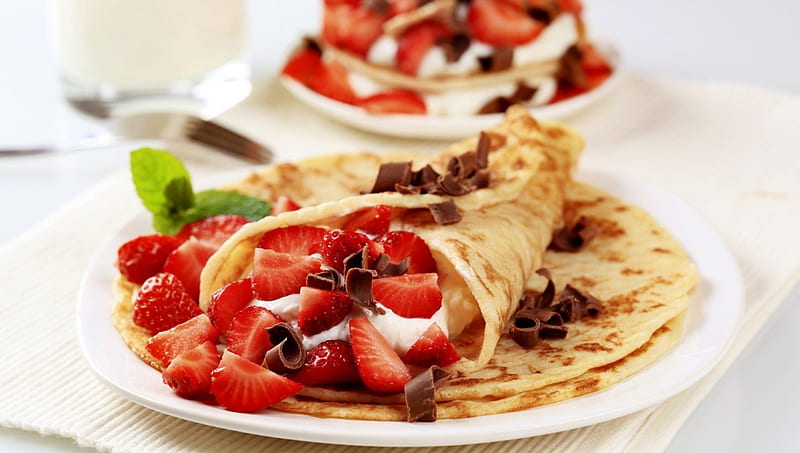 Strawberry Pancakes, pancakes, strawberry, chocolate, sweet, HD