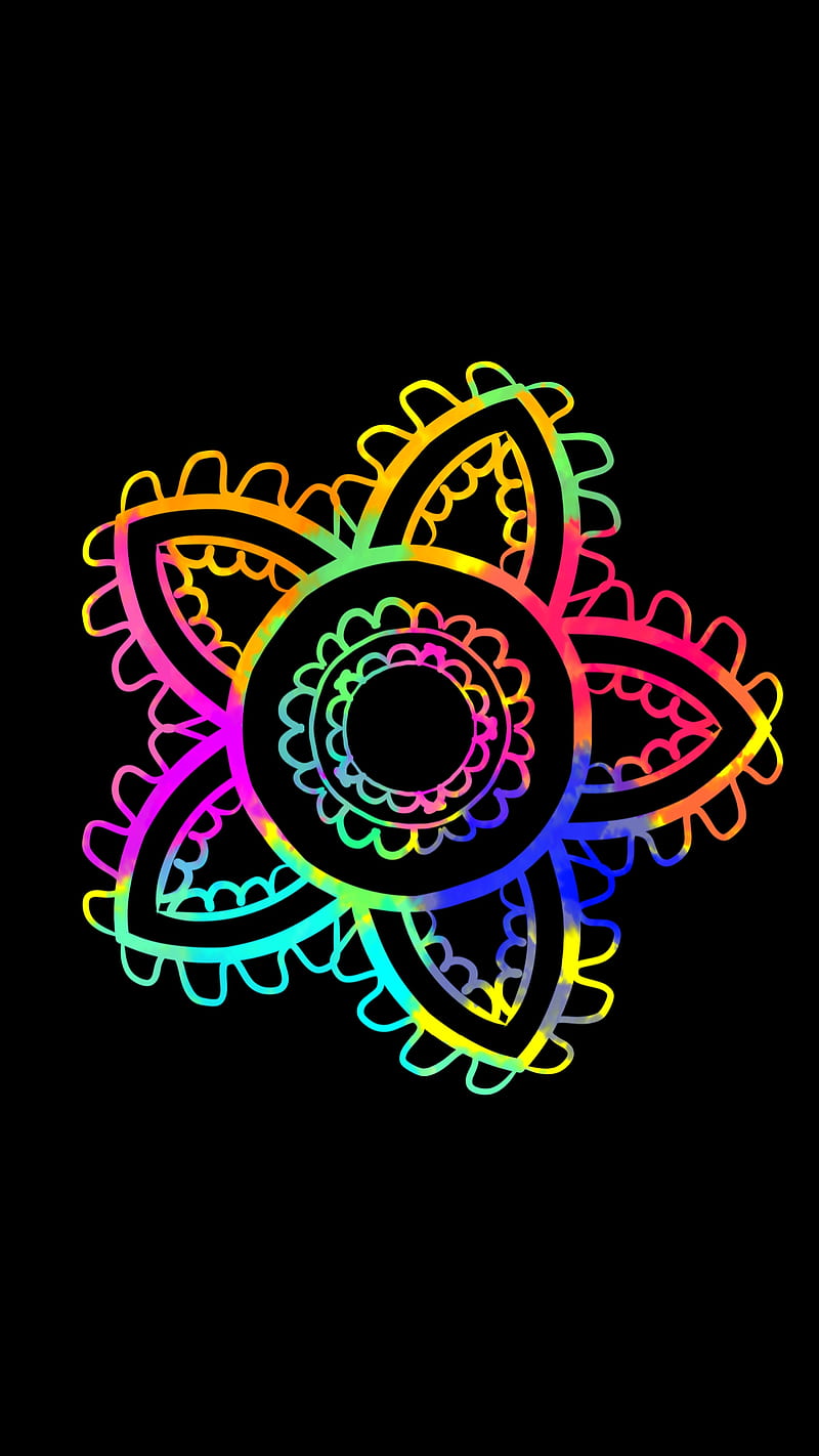 Rainbow mandala, colorfull, flower, ornament, ornate, pattern, petal, HD phone wallpaper