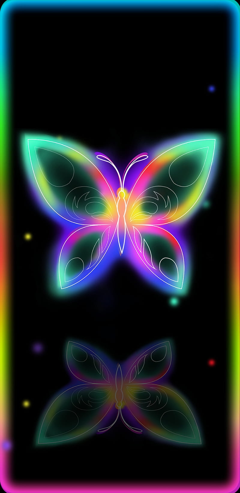 Butterfly Reflection, bonito, colorful, girly, glowing, neon, pretty, HD phone wallpaper