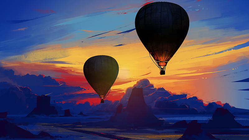 Air Balloon Floating, air-balloon, artist, artwork, digital-art, HD wallpaper