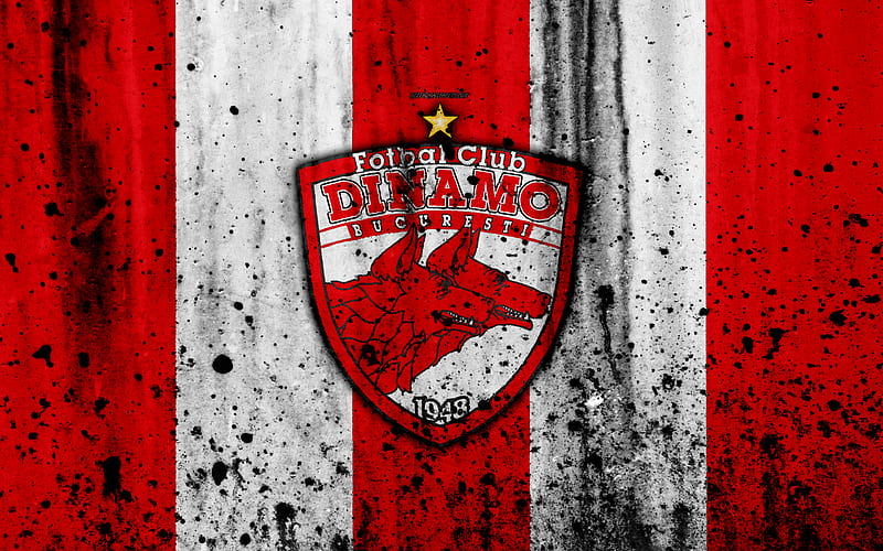 FC Dinamo Bucharest, grunge, Romanian league, Liga I, soccer, football club, Romania, Dinamo Bucharest, logo, stone texture, Dinamo Bucharest FC, HD wallpaper