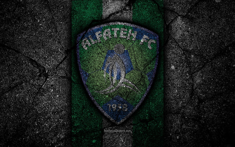 Al-Fateh FC emblem, Saudi Professional League, soccer, asphalt texture, Saudi Arabia, logo, Al-Hasa, black stone, football, FC Al-Fateh, HD wallpaper