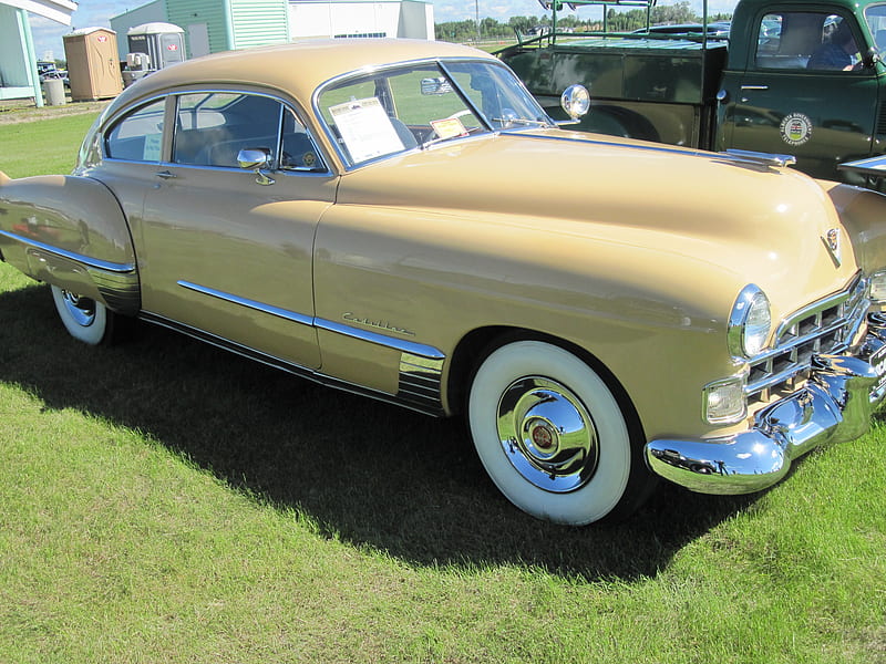1948 Cadillac 2 doors coupe HP 150, Yellow, graphy, Cadillac, headlights, tires, white, HD wallpaper