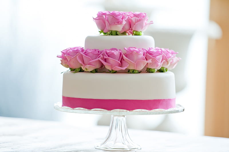 ๑~๑ Ring of Roses ๑~๑, cake, pretty, special, bonito, birtay, love, bright, siempre, pink, light, delicious, lovely, roses, wedding, ocasion, entertainment, ring, white, HD wallpaper