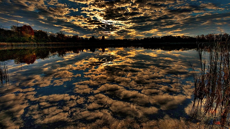 Clouds reflecting off the lake, entertainment, nature, technology, sky, other, HD wallpaper