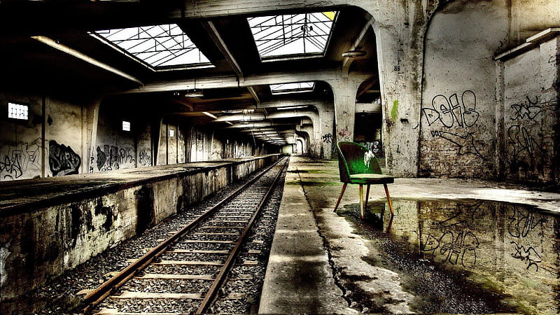 abandoned subway station r, subway, station, r, chair, abandoned, HD wallpaper