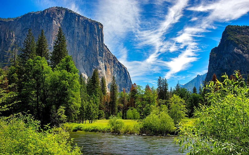 Yosemite valley, forest, rocks, bonito, trees, sky, lake, valley, mountain, yosemite, national park, river, landscape, HD wallpaper