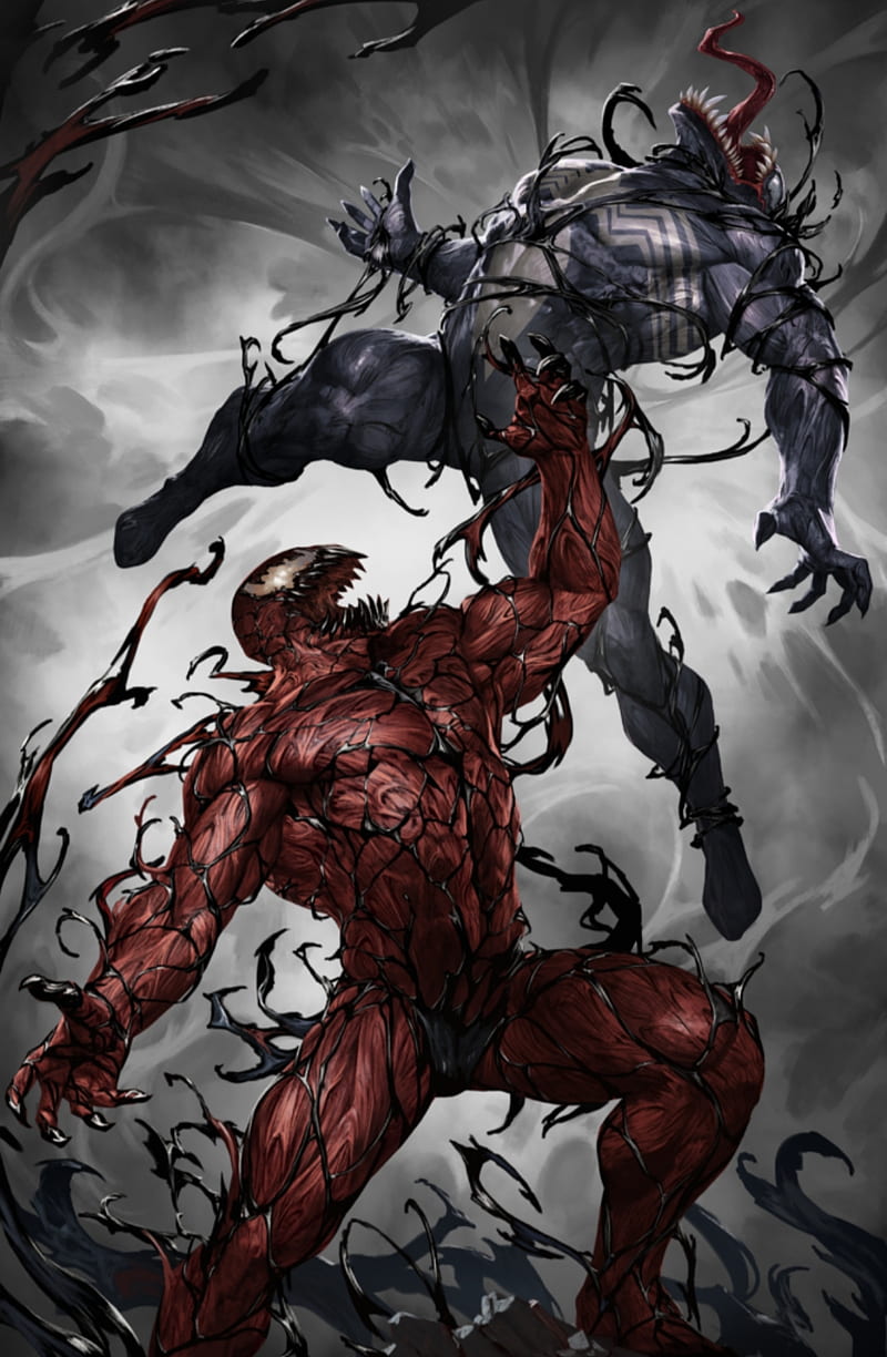 Carnage vs Venom, comic, fight, marvel, marvel comic, spiderman, symbiote, HD phone wallpaper