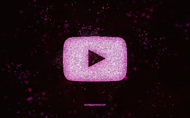 YouTube glitter logo, black background, YouTube logo, purple glitter art, YouTube, creative art, YouTube purple glitter logo, HD wallpaper