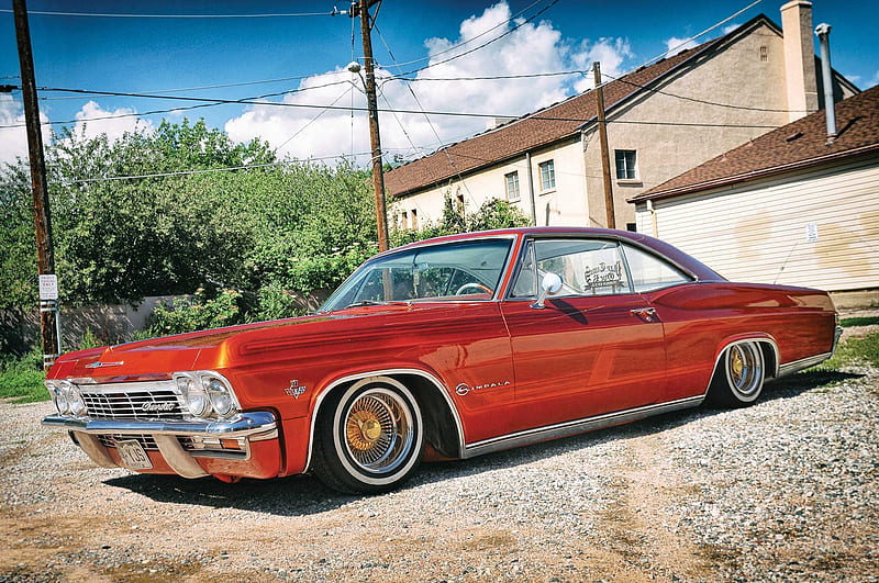 1965-Chevrolet-Impala, Classic, GM, Orange, Lowrider, HD wallpaper