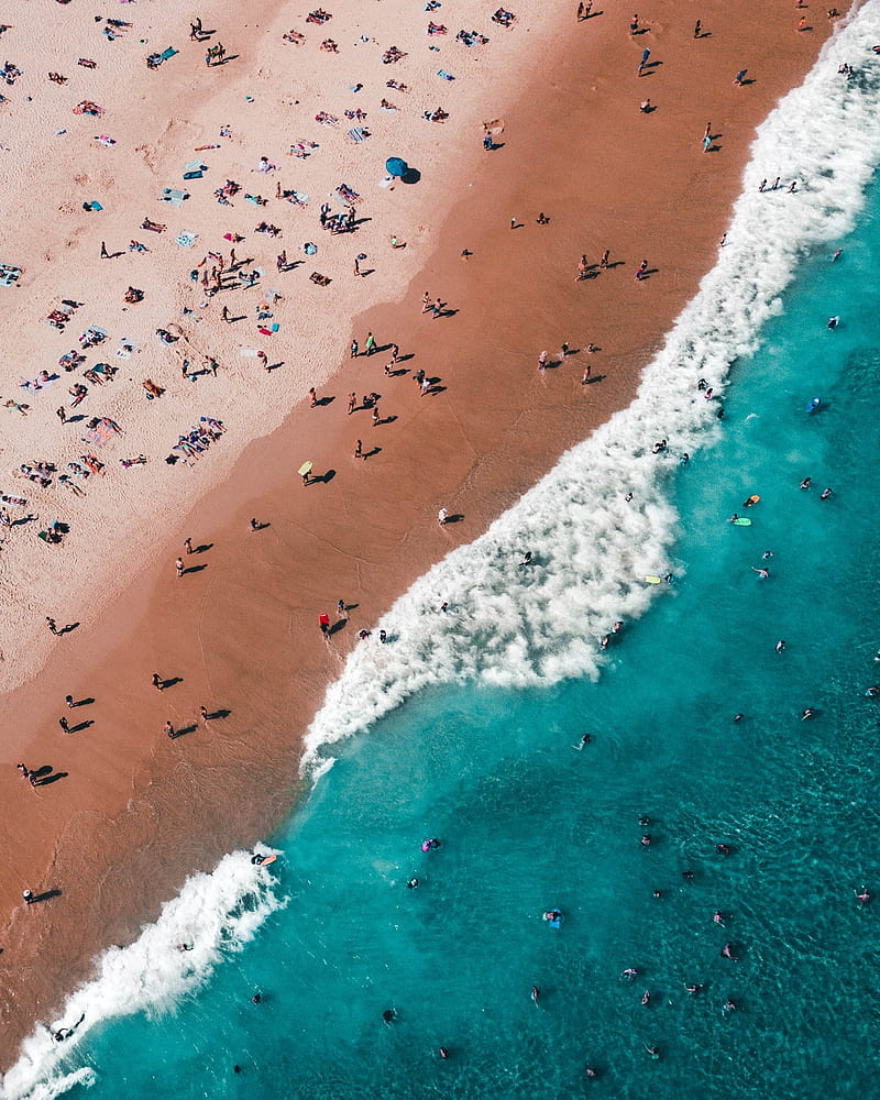 beach, landscape, aerial view, drone , crowds, top view, HD phone wallpaper