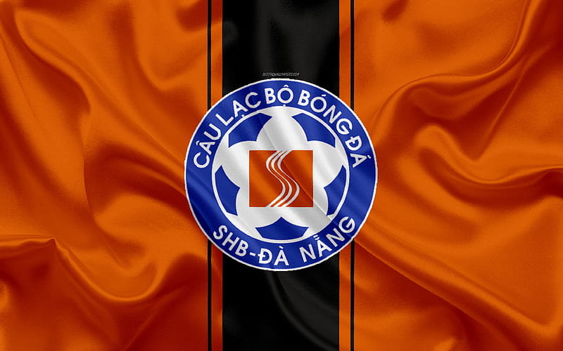 SHB Da Nang FC logo, silk texture, Vietnamese football club, emblem, orange black silk flag, V-League 1, Danang, Vietnam, football, HD wallpaper