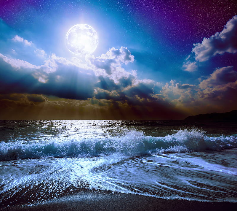 Moonlight Sea Moon Nature Night Water Waves Hd Wallpaper Peakpx