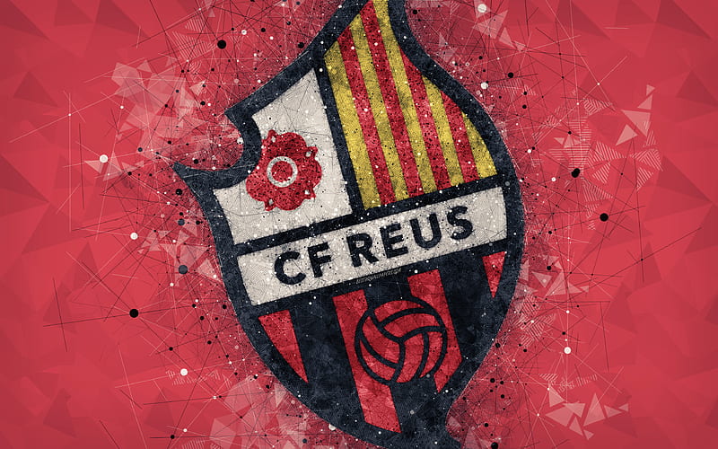 CF Reus Deportiu geometric art, logo, red abstract background, Spanish football club, emblem, LaLiga2, Segunda Division B, Reus, Spain, football, creative art, HD wallpaper