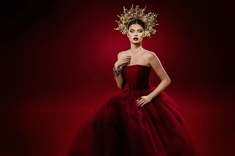 Beauty in red, lindsay adler, red, dress, girl, model, woman, HD wallpaper