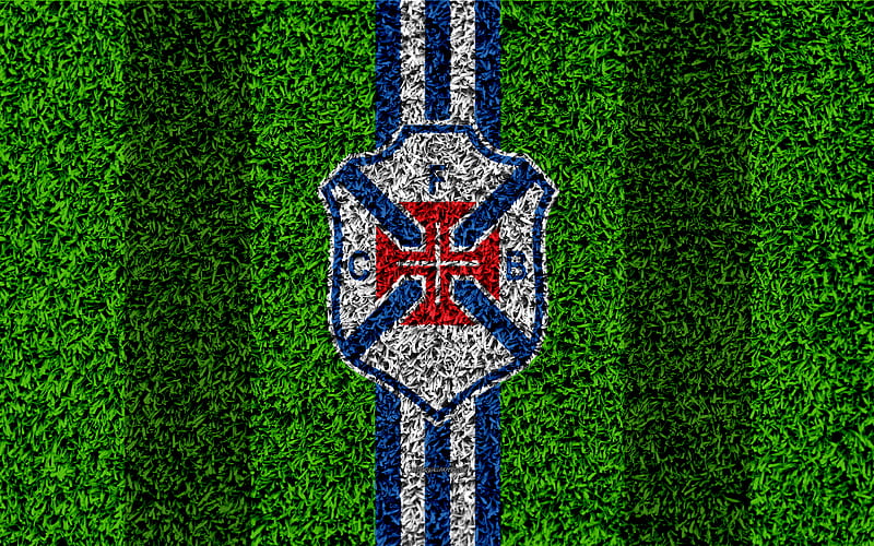 CF Belenenses logo, football lawn, Portuguese football club, blue white lines, Primeira Liga, Lisbon, Portugal, football, Belenenses fc, HD wallpaper