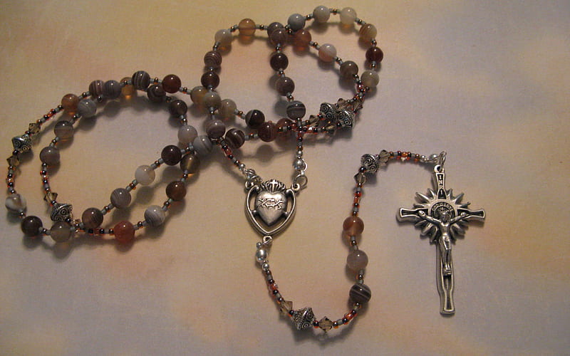 Rosary with Jesus Heart, prayer, cross, rosary, Jesus, Heart, HD wallpaper
