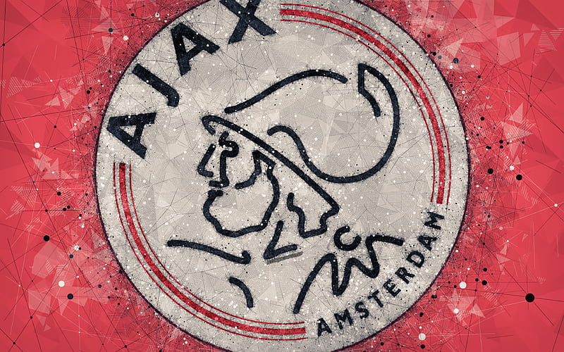 AFC Ajax logo, geometric art, Dutch football club, red background, Eredivisie, Amsterdam, Netherlands, creative art, football, HD wallpaper