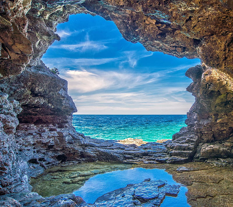 Sea Cave, cave, landscape, nature, sea, HD wallpaper