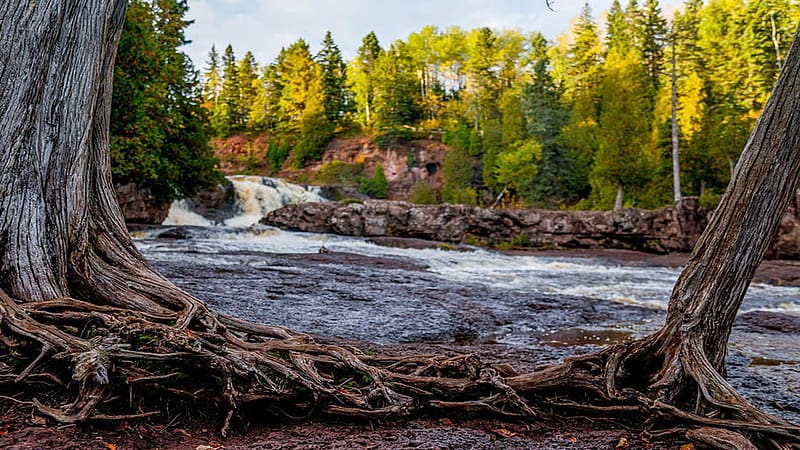 Gooseberry Falls, Two Harbors, Minnesota, stones, river, landscape, cascades, trees, rocks, usa, HD wallpaper
