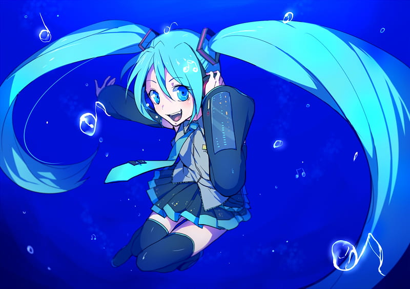 Hatsune Miku, pretty, cg, nice, anime, aqua, beauty, anime girl, vocaloids, underwater, art, twintail, ocean, skirt, black, miku, singer, sexy, aqua eyes, cute, headset, water, hatsune, cool, digital, awesome, white, idol, long socks, artistic, gray, notes, headphones, tie, bonito, sea, thighhighs, program, hot, vocaloid, outfit, music, diva, microphone, song, girl, stockings, uniform, virtual, aqua hair, HD wallpaper