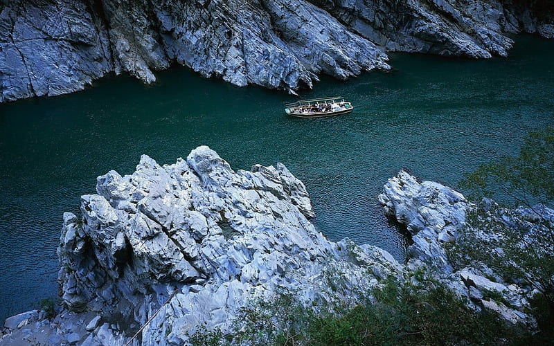 Canyon river boats-Summer landscape, HD wallpaper