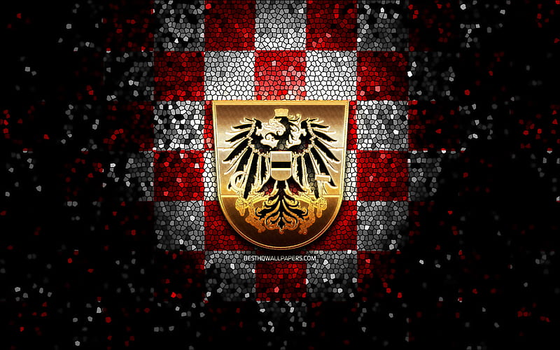 Austrian football team, glitter logo, UEFA, Europe, red white checkered background, mosaic art, soccer, Austria National Football Team, OFB logo, football, Austria, HD wallpaper
