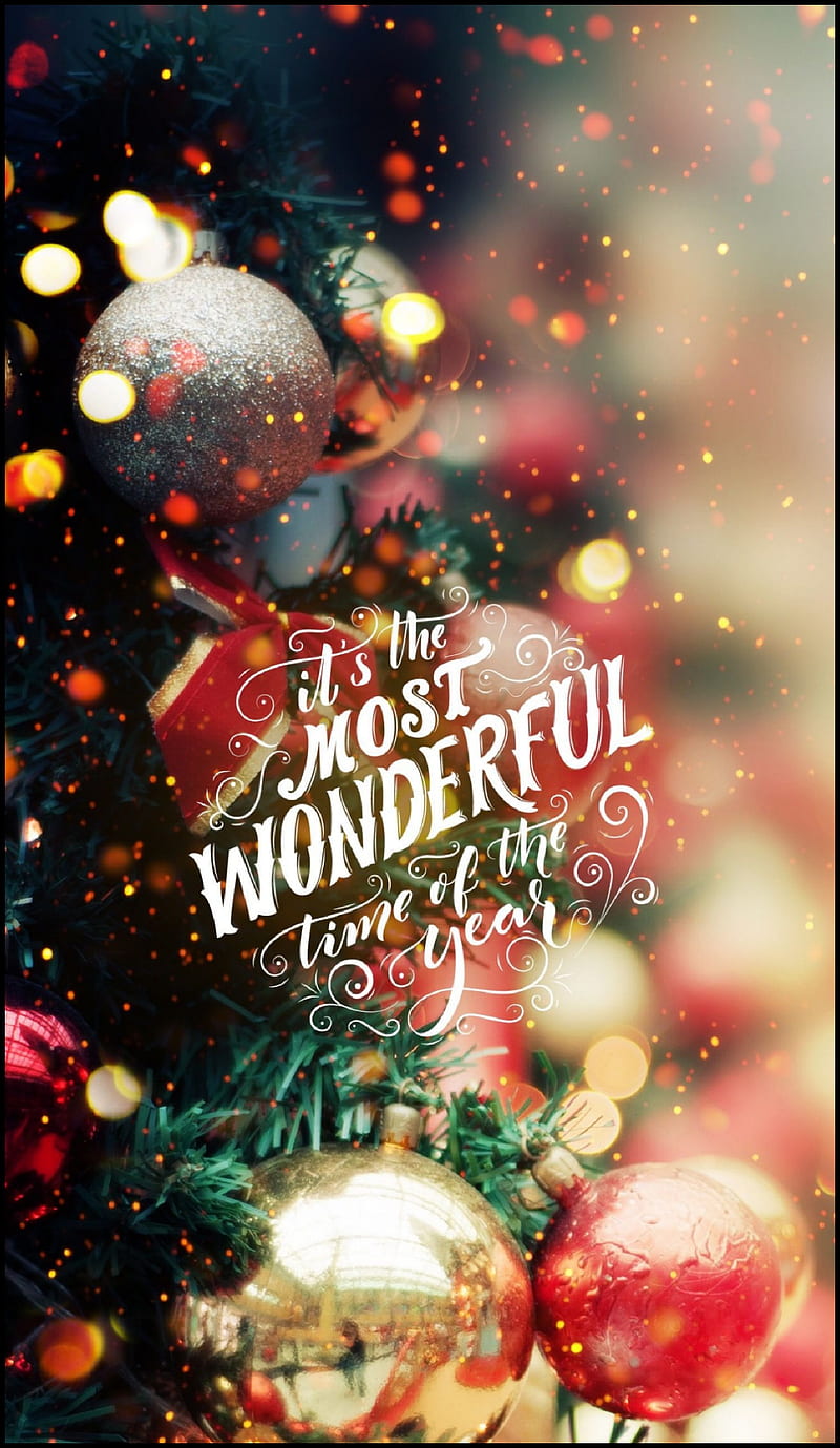 Christmas, xmas, christ, ornaments, tree, most wonderful time, wonderful, time, year, HD phone wallpaper