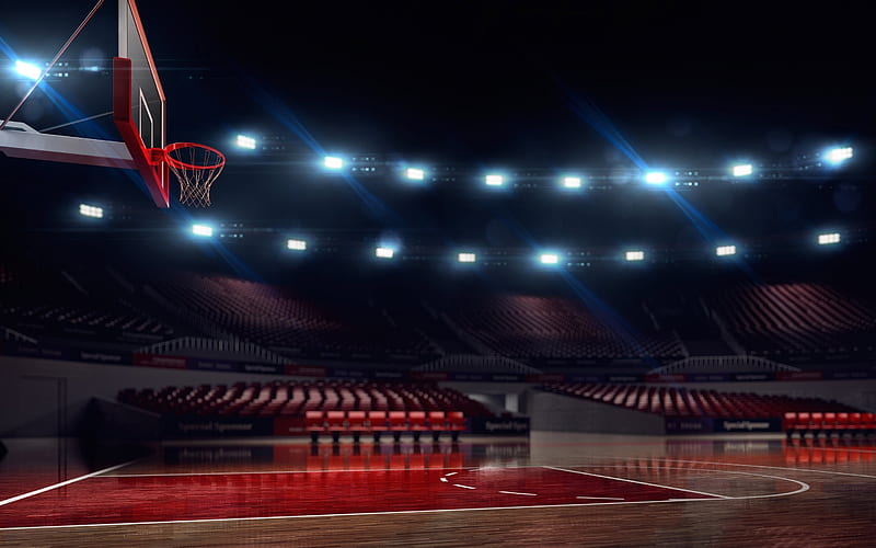 Basketball stadium, bleachers, basketball, playground, basketball ring, HD wallpaper