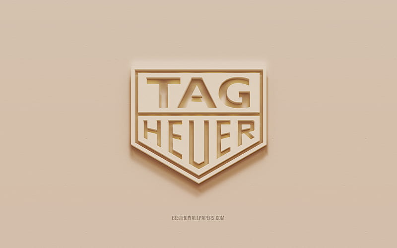 TAG Heuer logo, brown plaster background, TAG Heuer 3d logo, brands, TAG Heuer emblem, 3d art, TAG Heuer, HD wallpaper