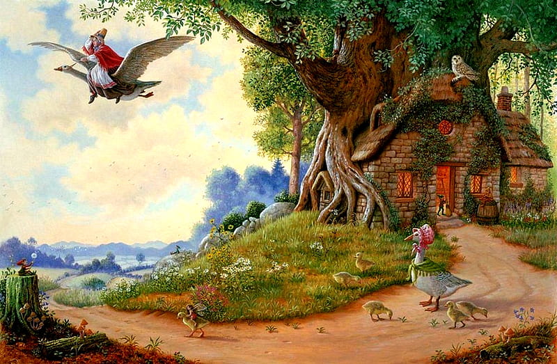 1920x1080px, 1080P free download | BIRDS' PARADISE, owl, art, cottage