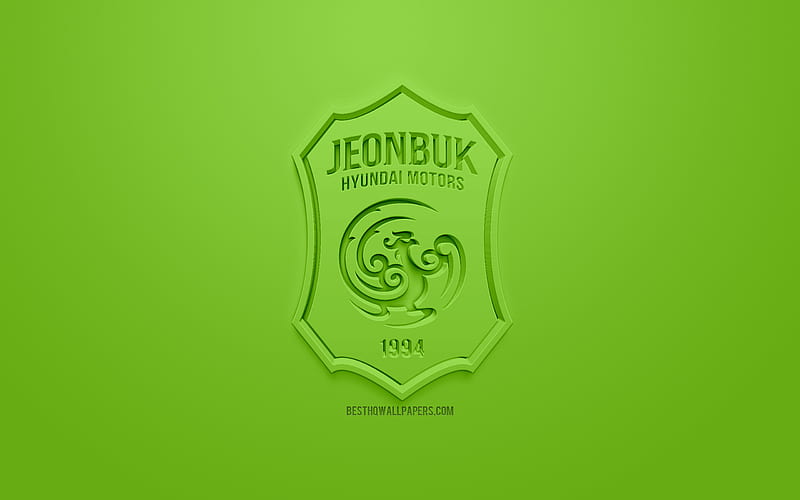 Jeonbuk Hyundai Motors FC, creative 3D logo, green background, 3d emblem, South Korean football club, K League 1, Jeonju, South Korea, 3d art, football, stylish 3d logo, HD wallpaper