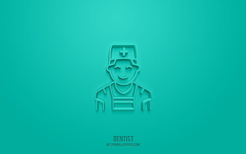 Dentist 3d icon, green background, 3d symbols, Dentist, creative 3d art, 3d icons, Dentist sign, Dentistry 3d icons, HD wallpaper