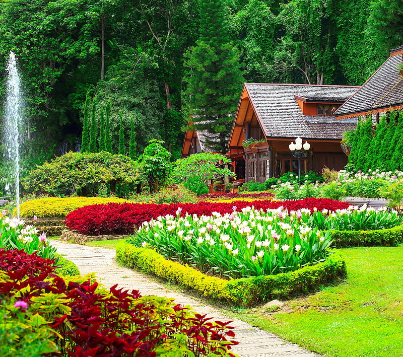 Gardens, green, house, nature, peace, water, HD wallpaper | Peakpx