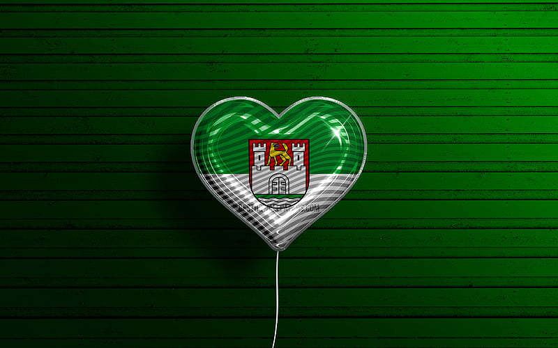 I Love Wolfsburg, , realistic balloons, green wooden background, german cities, flag of Wolfsburg, Germany, balloon with flag, Wolfsburg flag, Wolfsburg, Day of Wolfsburg, HD wallpaper