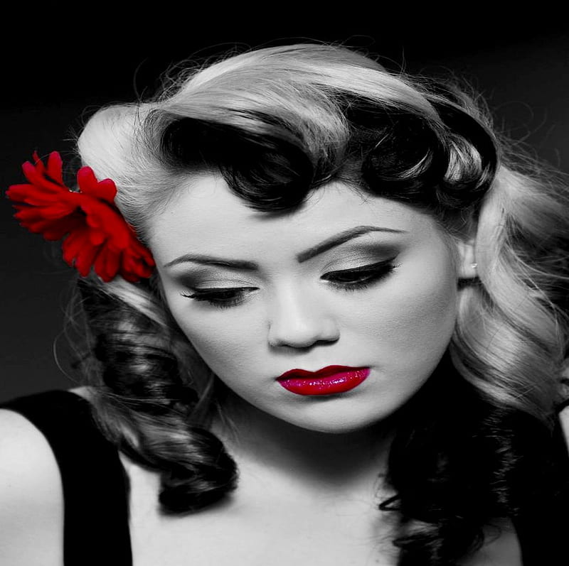 Retro red lips, retro, rose, flower, bonito, red lips, HD wallpaper ...