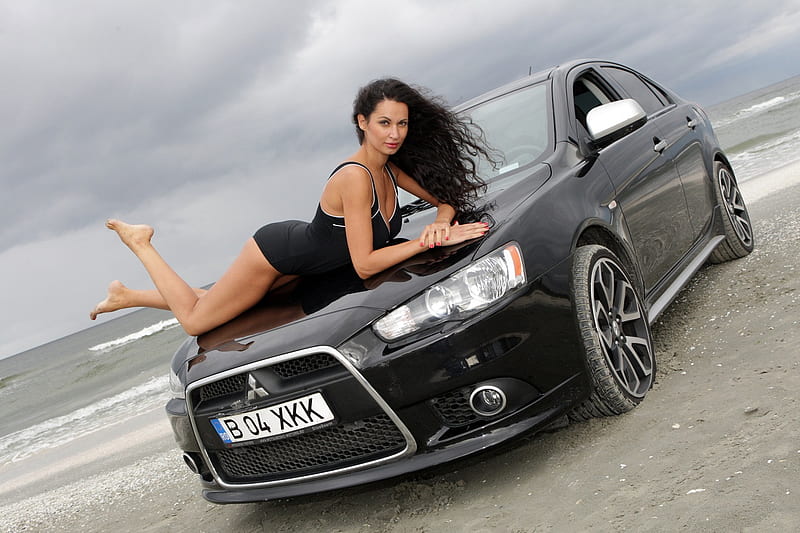 sexy,chick posing on hood of car, bonito, chick, sexy, car, HD wallpaper
