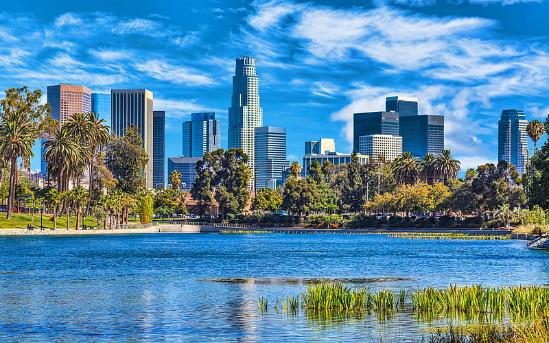 Los Angeles, summer, modern buildings, California, cityscapes, America, american cities, USA, City of Los Angeles, Cities of California, HD wallpaper