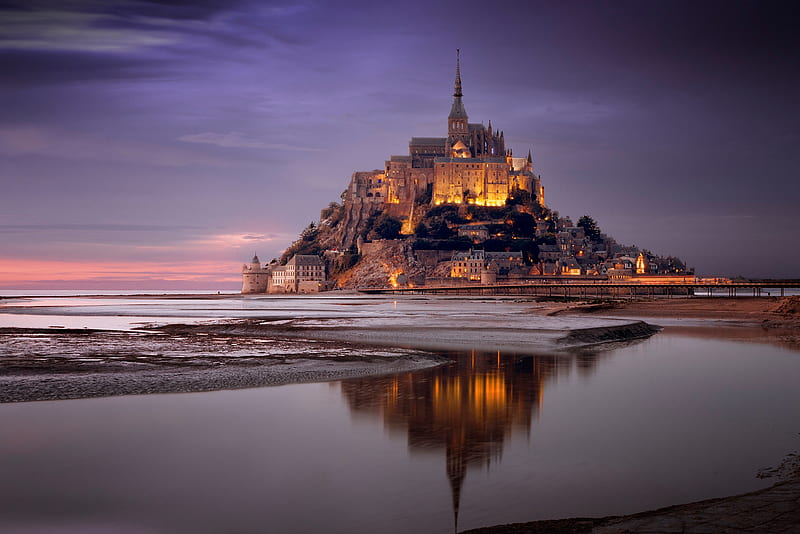 Religious, Mont Saint-Michel, Reflection, France, Normandy, Monastery, HD wallpaper